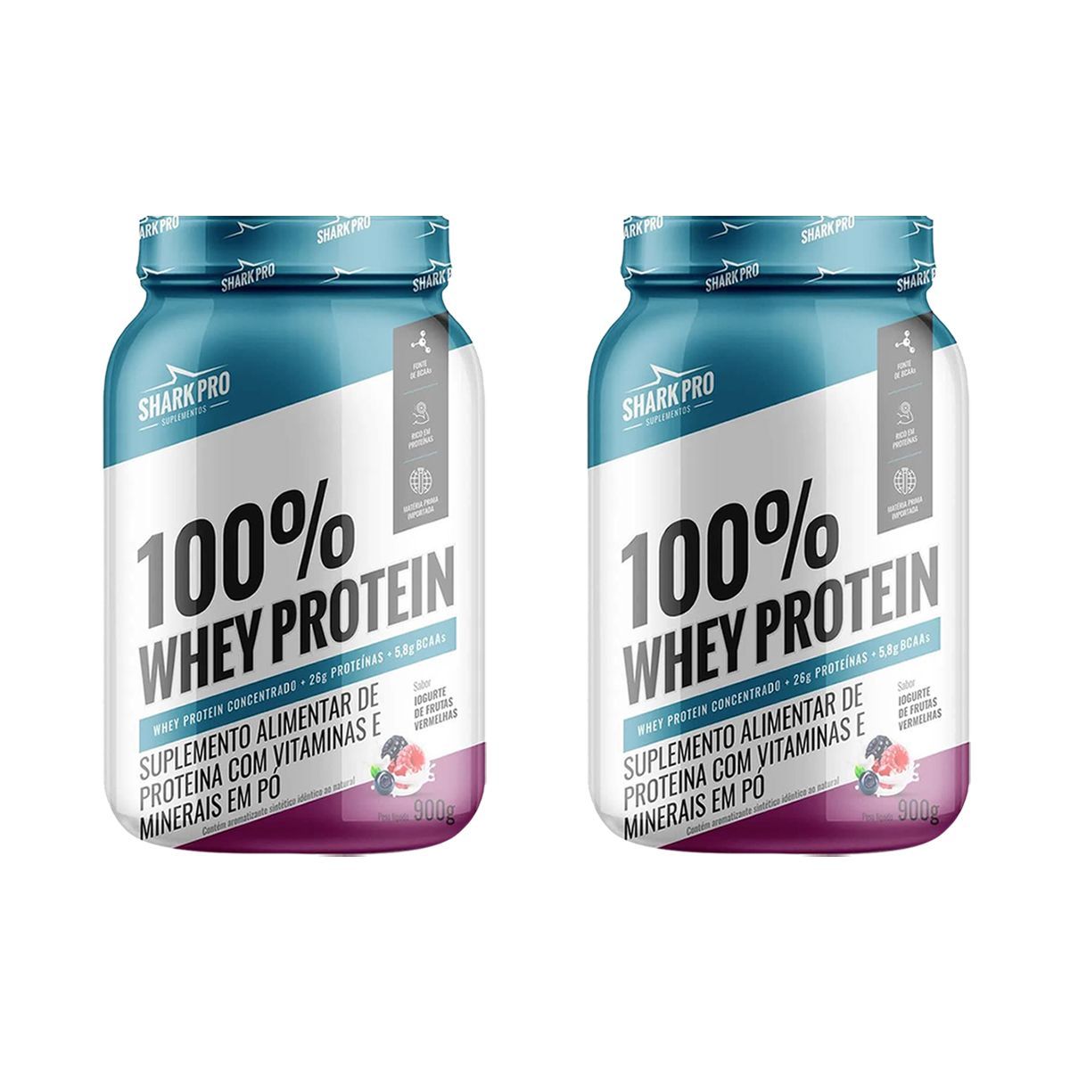 Kit 2X 100% Whey Protein - 900g Iogurte de Frutas Vermelhas - Shark Pro