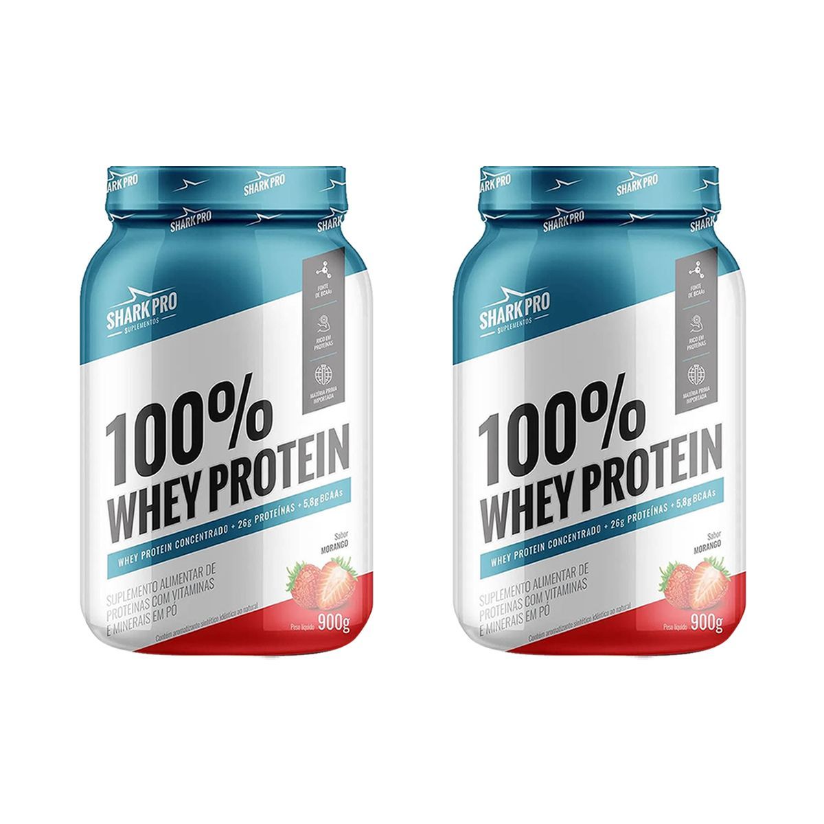 Kit 2X 100% Whey Protein - 900g Morango - Shark Pro