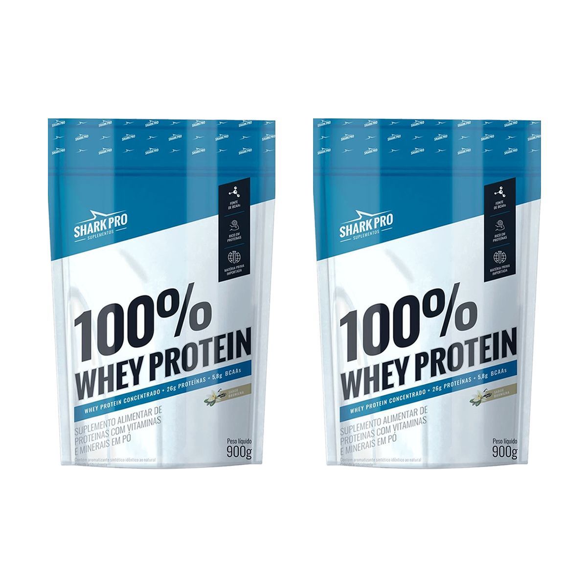 Kit 2X 100% Whey Protein - 900g Refil Baunilha - Shark Pro