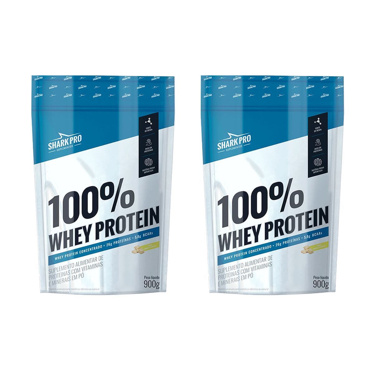 Kit 2X 100% Whey Protein - 900g Refil Chocolate Branco - Shark Pro