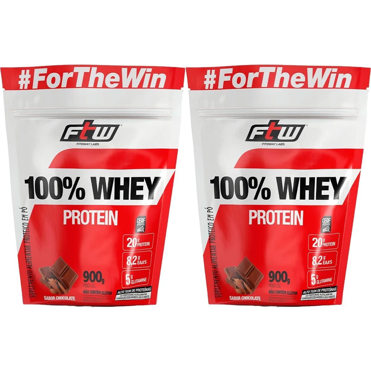Kit 2X 100% Whey Protein - 900g Refil Chocolate - FTW