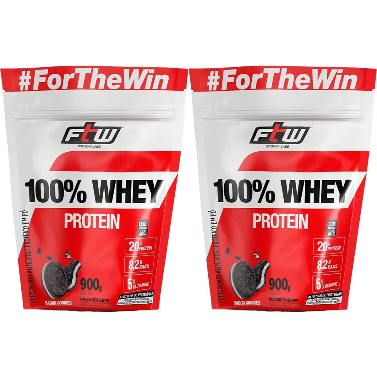 Kit 2X 100% Whey Protein - 900g Refil Coockies - FTW