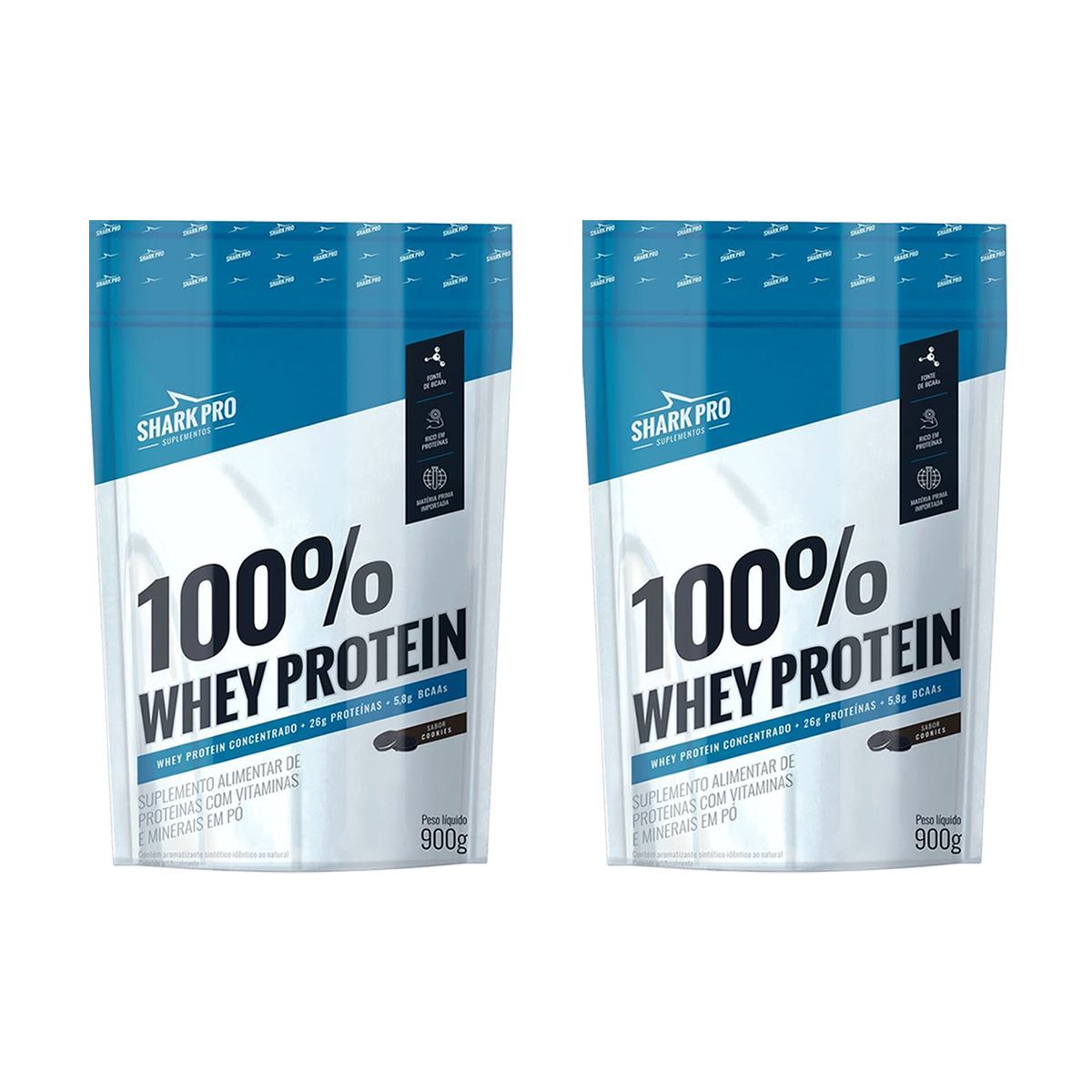 Kit 2X 100% Whey Protein - 900g Refil Cookies - Shark Pro