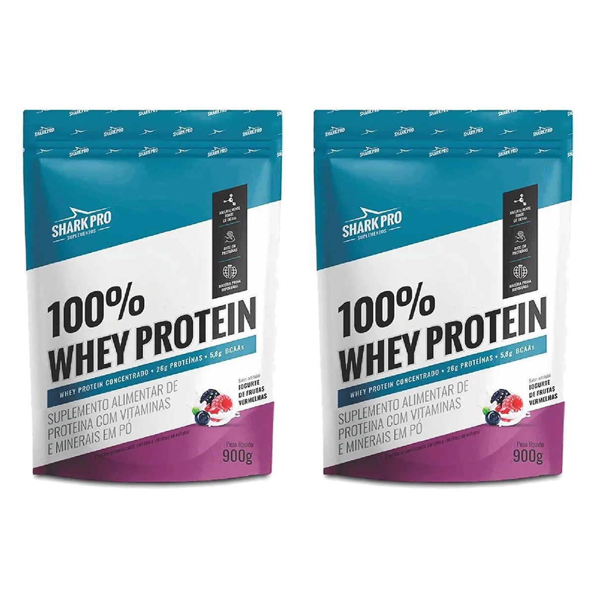 Kit 2X 100% Whey Protein - 900g Refil Iogurte de Frutas Vermelhas - Shark Pro