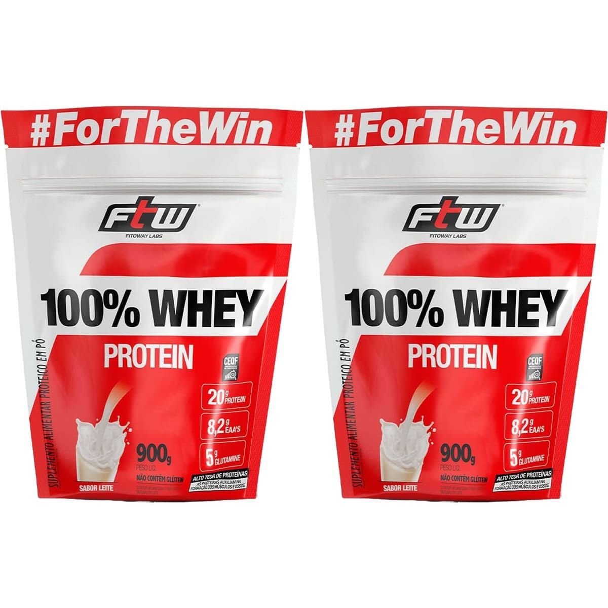 Kit 2X 100% Whey Protein - 900g Refil Leite - FTW