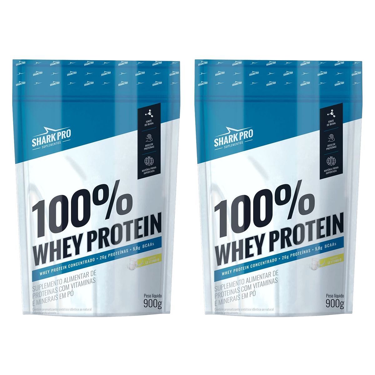 Kit 2X 100% Whey Protein - 900g Refil Leitinho - Shark Pro