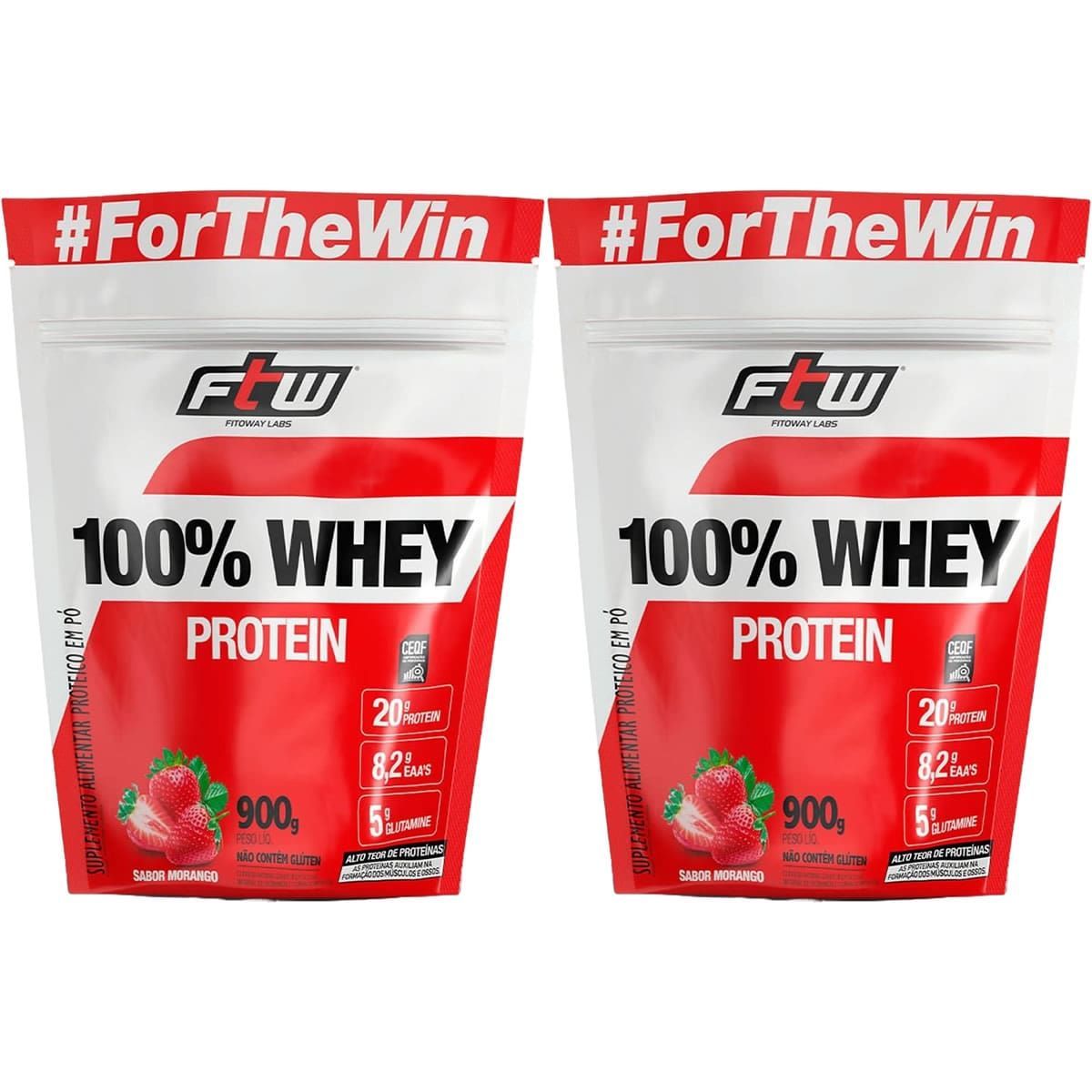 Kit 2X 100% Whey Protein - 900g Refil  Morango - FTW