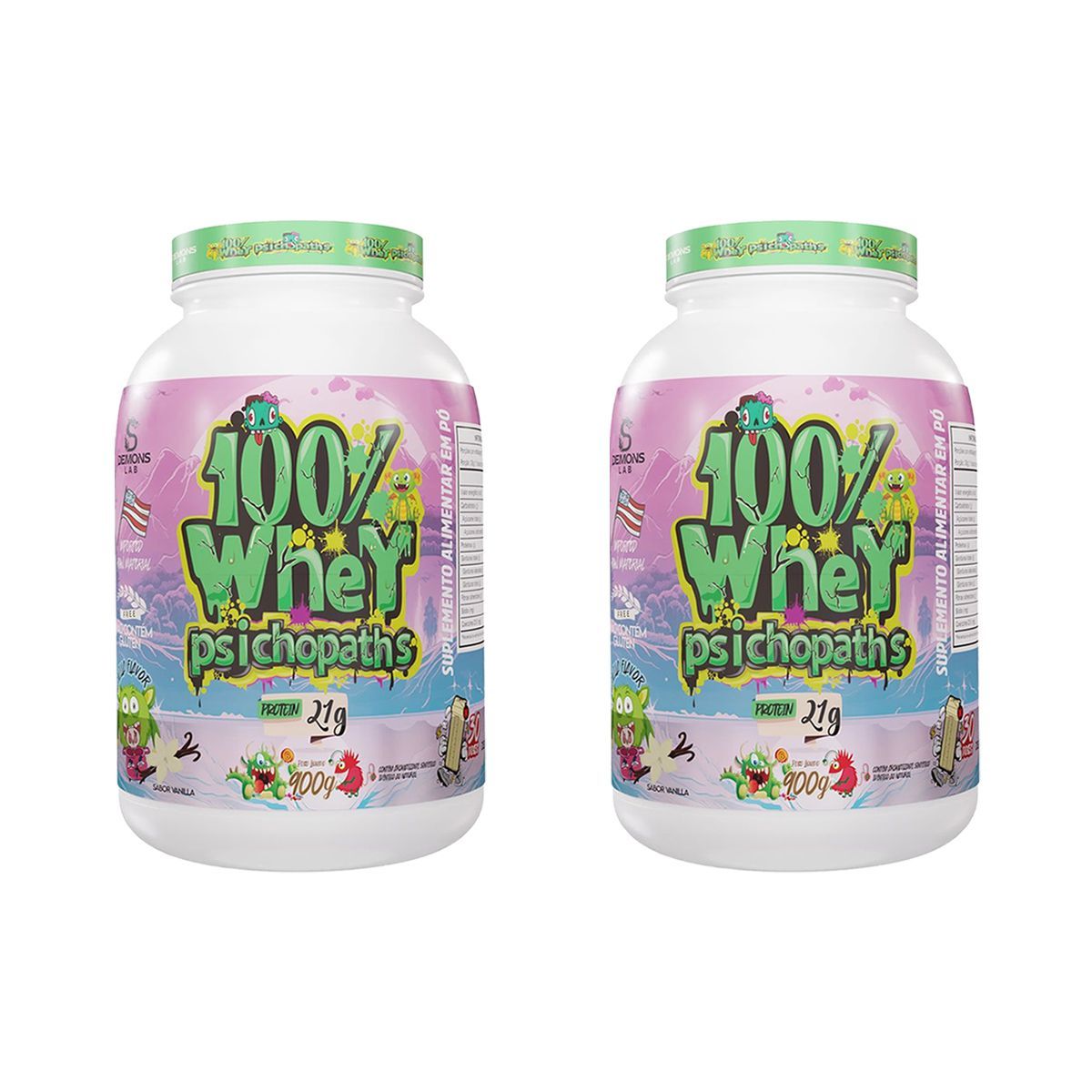 Kit 2X 100% Whey Psichopaths -  900g Vanilla - Demons Lab