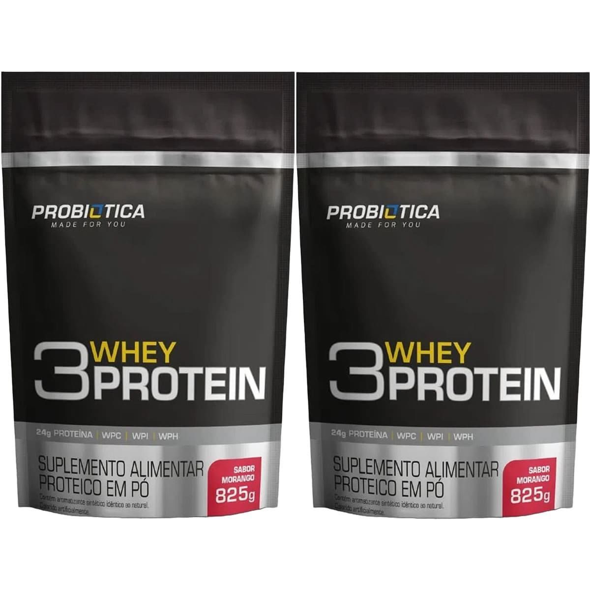 Kit 2X 3 Whey Protein - 825g Morango - Probi�tica