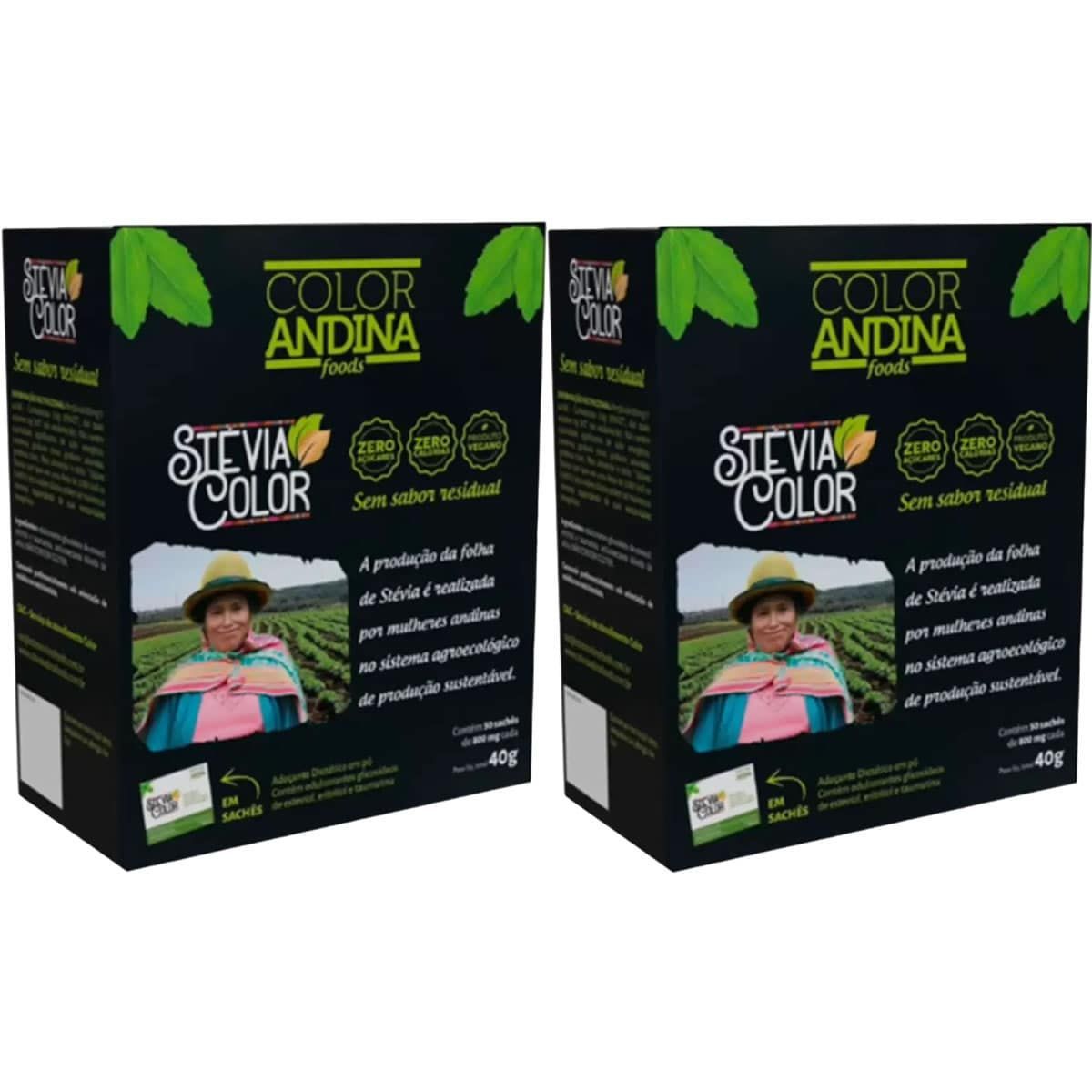 Kit 2X Adocante Stevia Color - 50 Sach�s de 0,8g - Color Andina