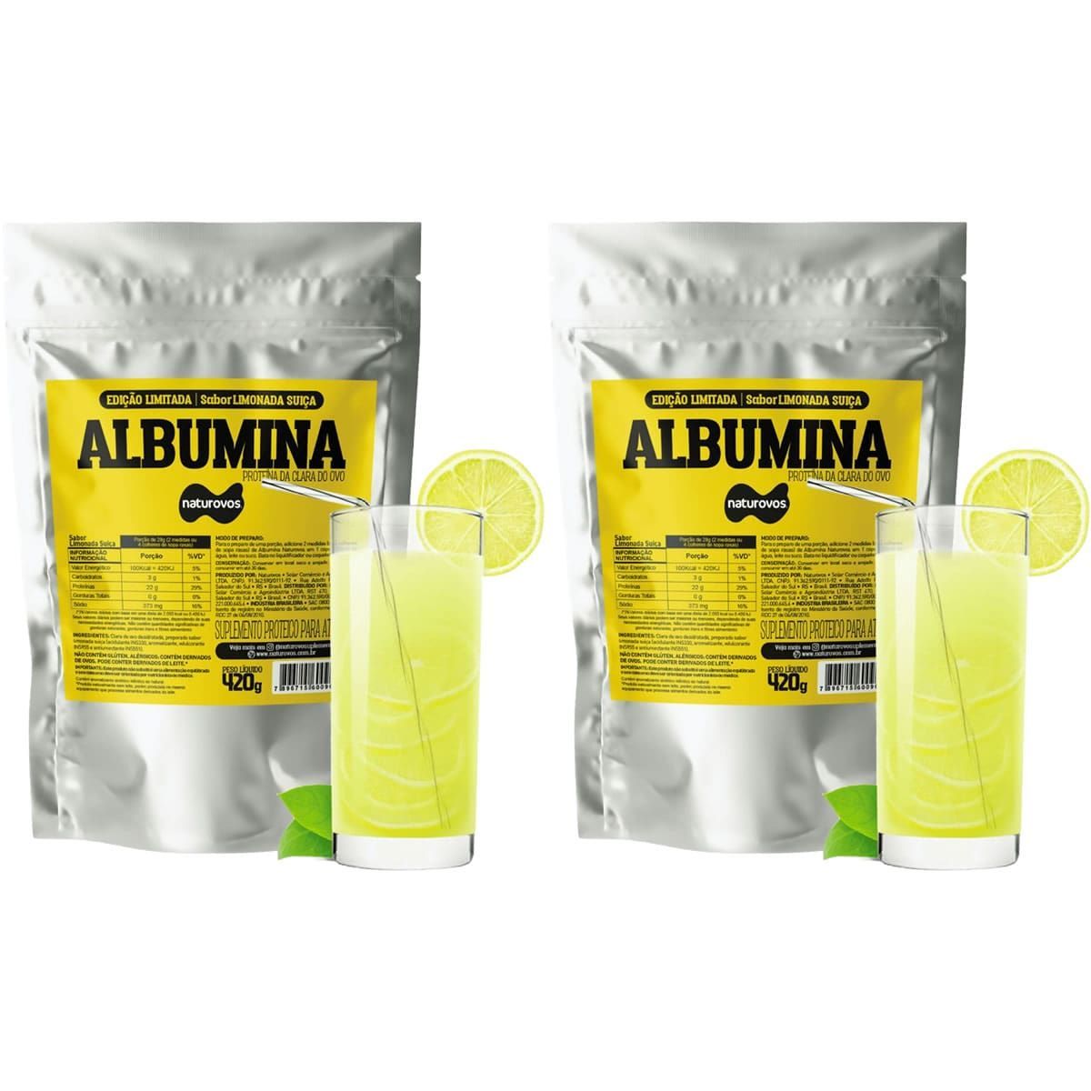 Kit 2X Albumina - 420g Refil Limonada Su��a - Naturovos
