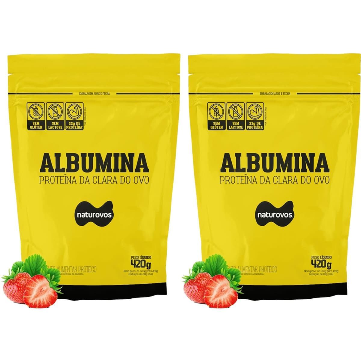 Kit 2X Albumina - 420g Refil Morango - Naturovos