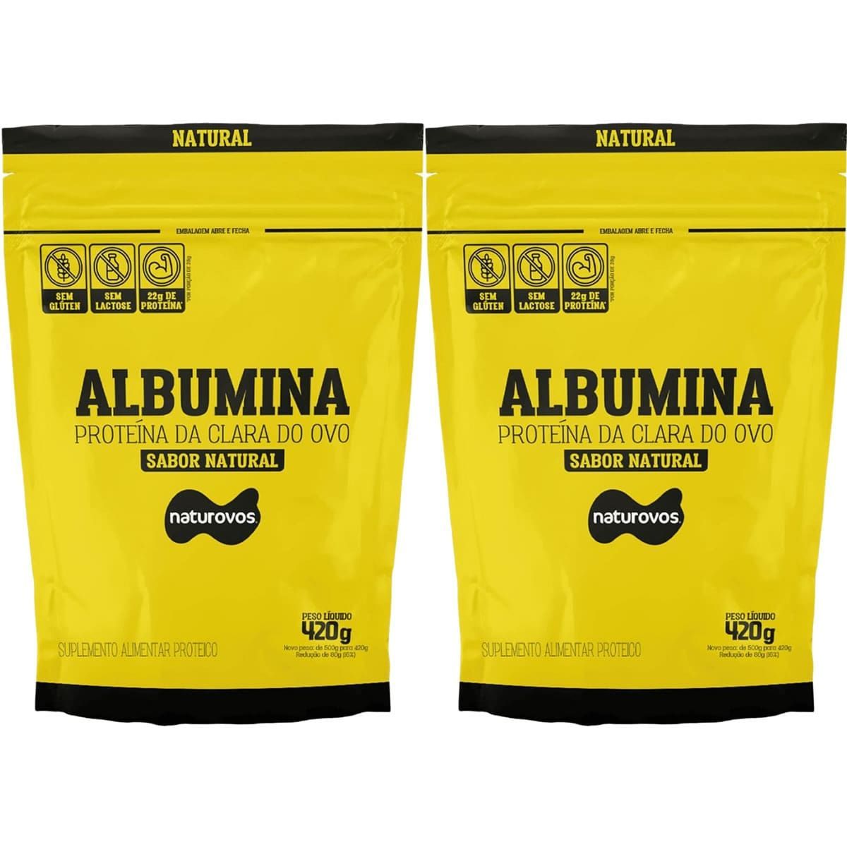 Kit 2X Albumina - 420g Refil Natural - Naturovos