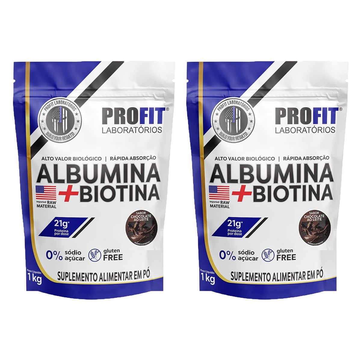 Kit 2X Albumina + Biotina Refil Stand-Up  - 1000g Chocolate - ProFit