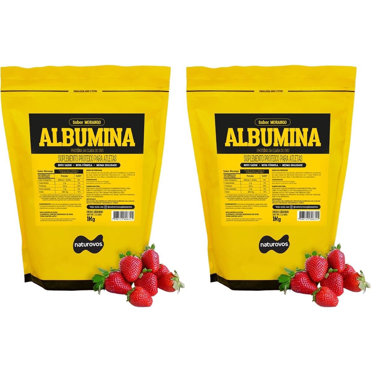 Kit 2X Albumina Refil - 1000g Morango - Naturovos