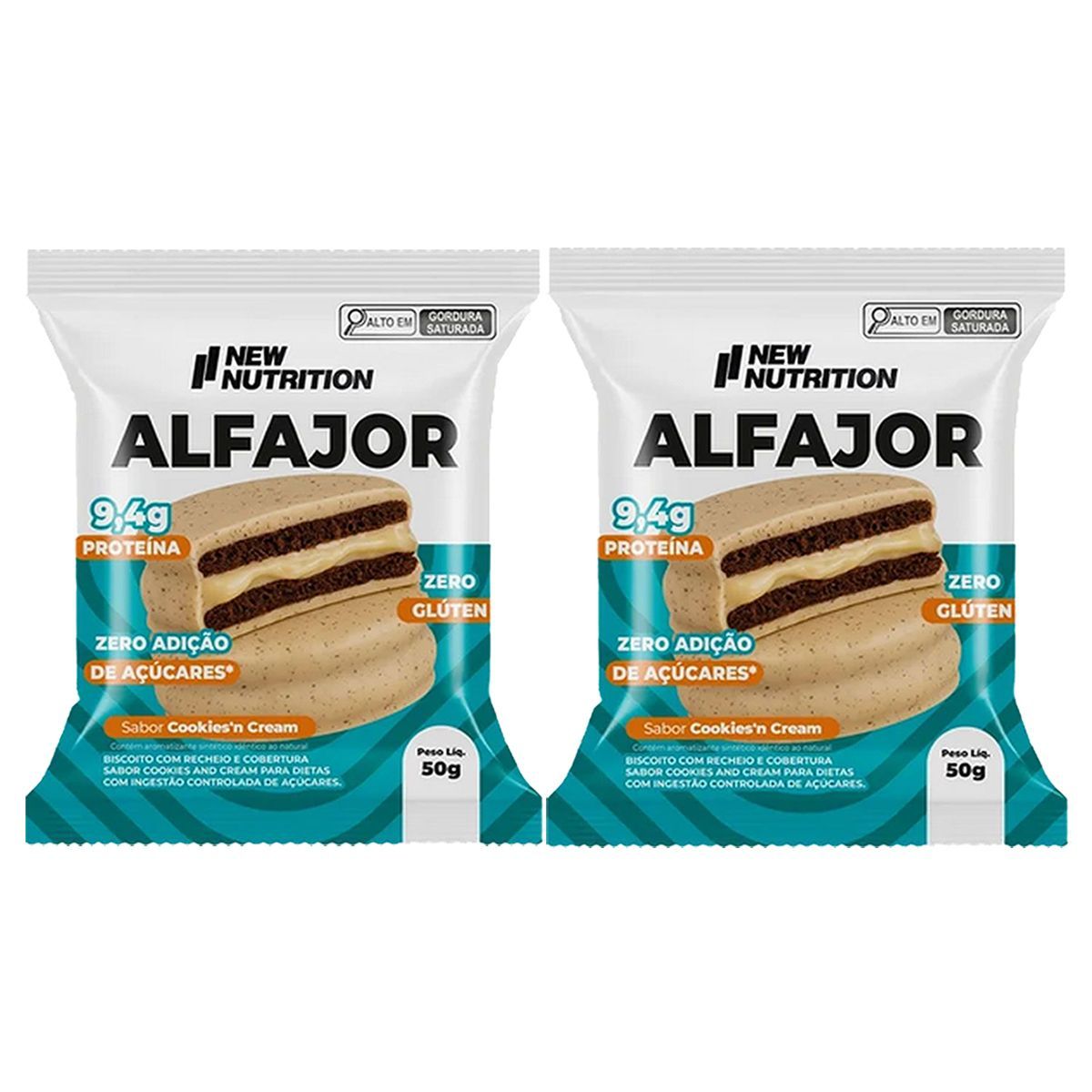Kit 2X Alfajor Proteico - 1 Unidade 50g Cookies�N Cream - NewNutrition