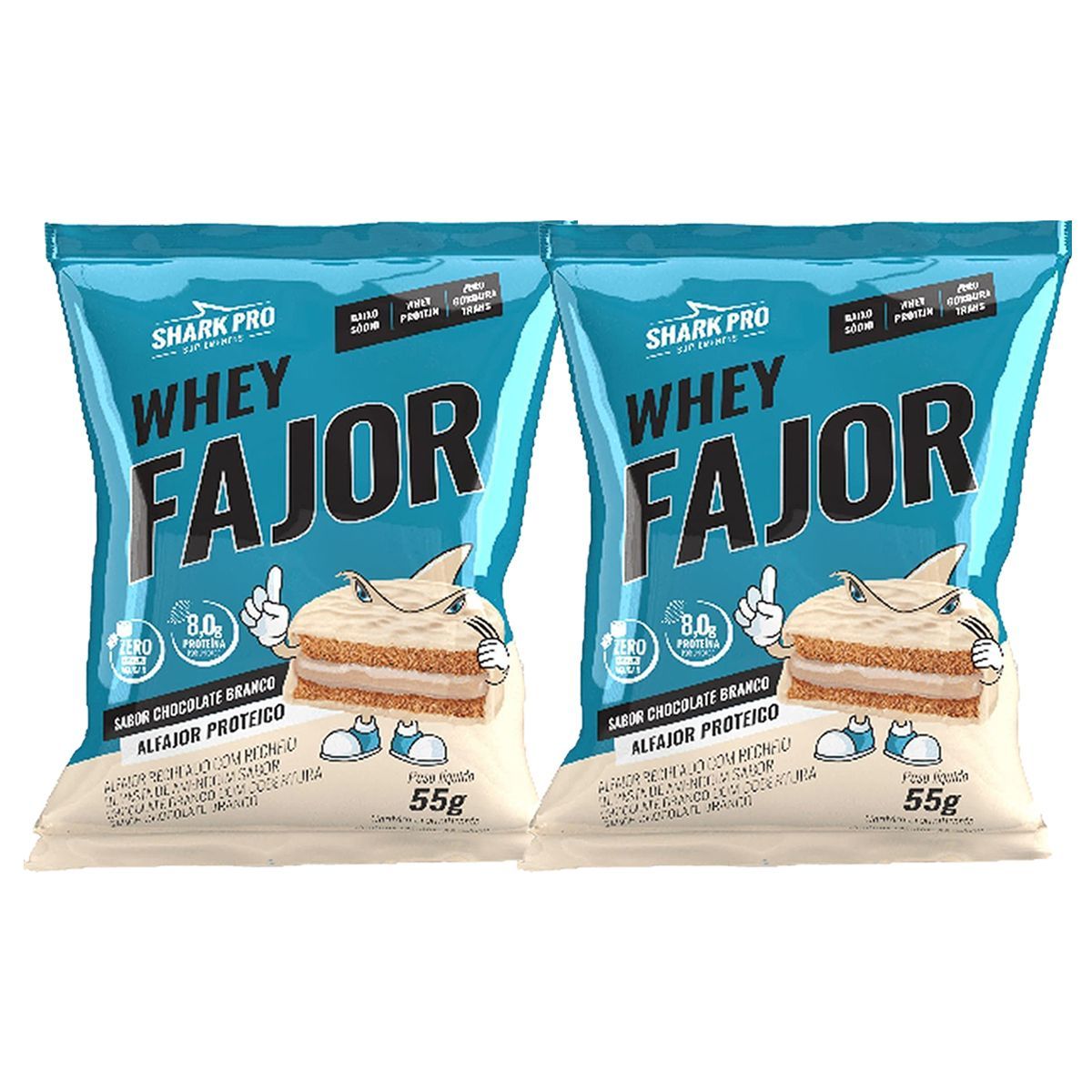 Kit 2X Alfajor WheyFajor - 1 Unidade 55g Chocolate Branco - Shark Pro