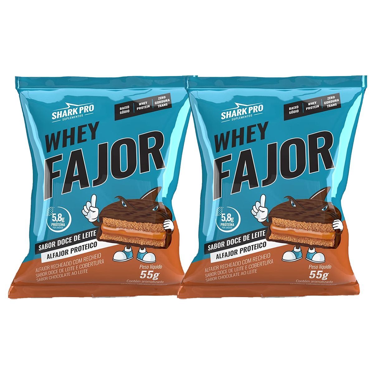 Kit 2X Alfajor WheyFajor - 1 Unidade 55g Doce de Leite - Shark Pro