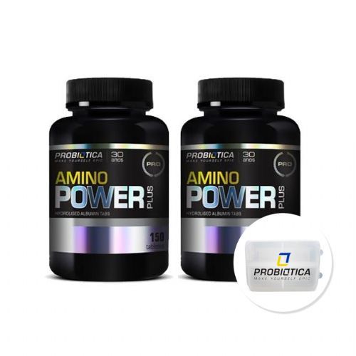 Kit 2x Amino Power Plus Nova Formula - 150 Tabletes + Porta C�ps - Probi�tica
