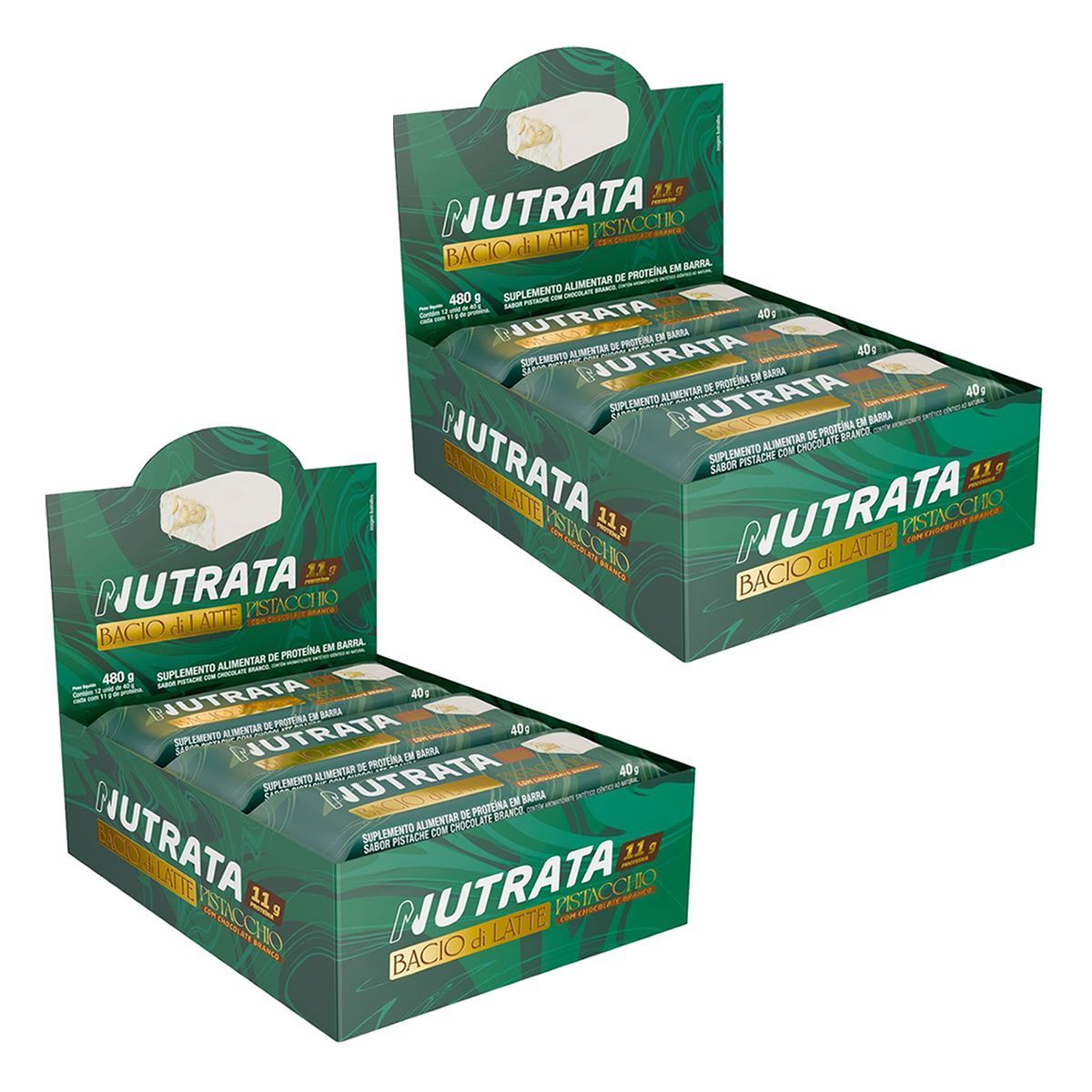 Kit 2X Barra Bacio di Latte - 12 Unidades 40g Pistache - Nutrata