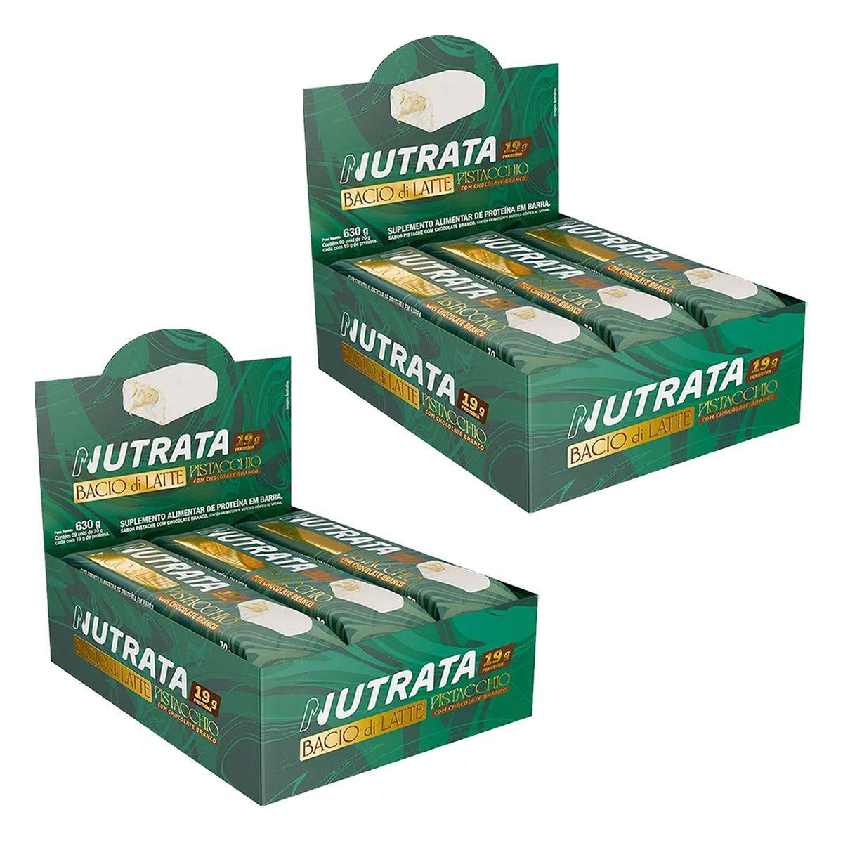 Kit 2X Barra Bacio di Latte - 9 Unidades 70g Pistache - Nutrata