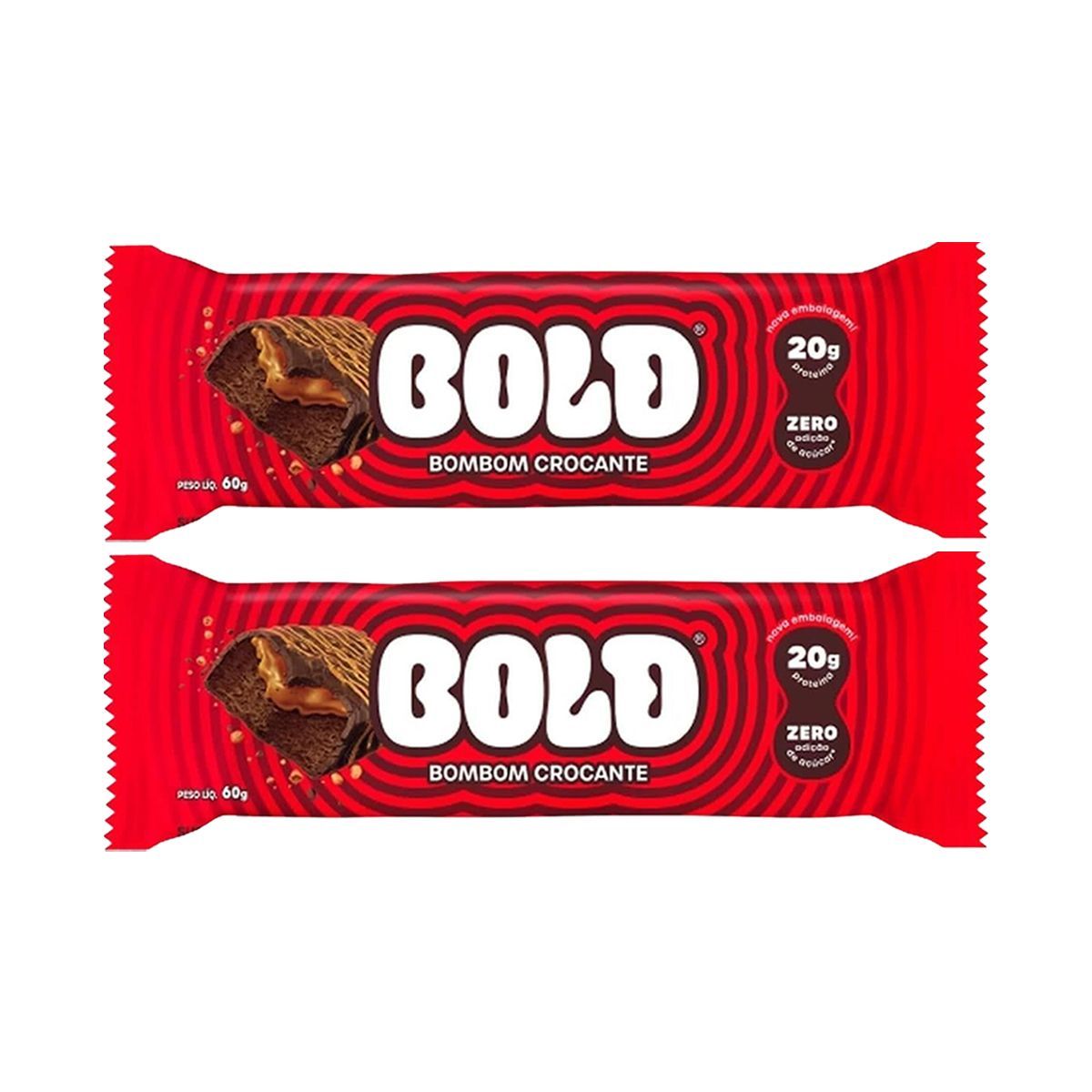 Kit 2X Barra de Proteina - 1 Unidade 60g Bombom Crocante - Bold
