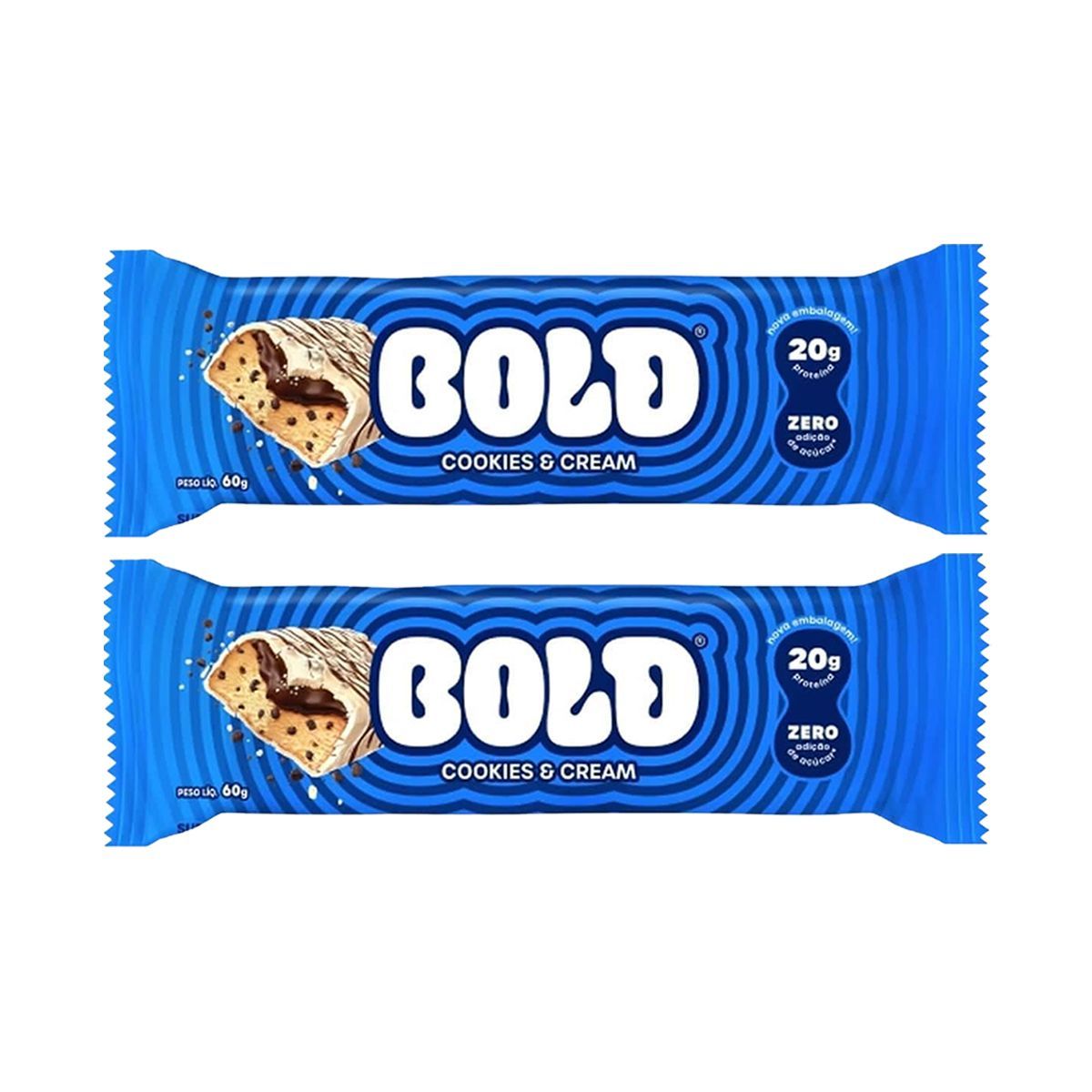 Kit 2X Barra de Proteina - 1 Unidade 60g Cookies & Cream - Bold