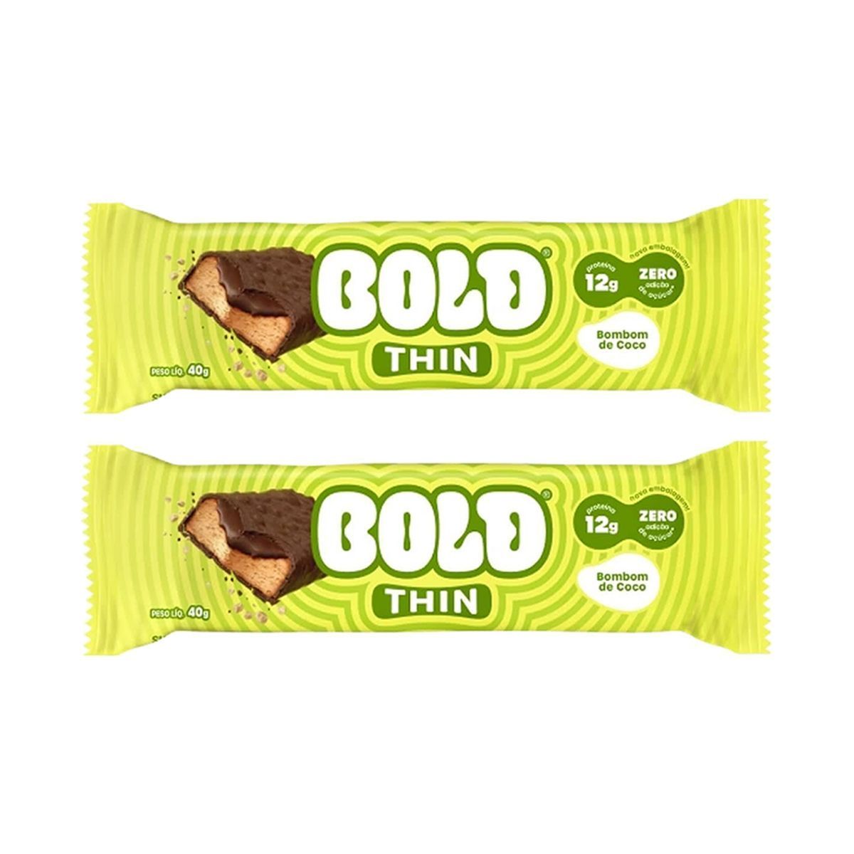 Kit 2X Barra de Proteina Thin - 1 Unidade 40g Bombom de Coco - Bold