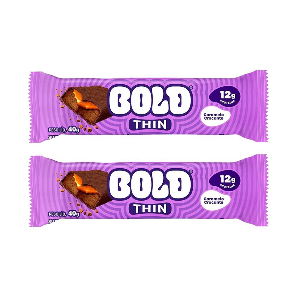 Kit 2X Barra de Proteina Thin - 1 Unidade 40g Caramelo Crocante - Bold