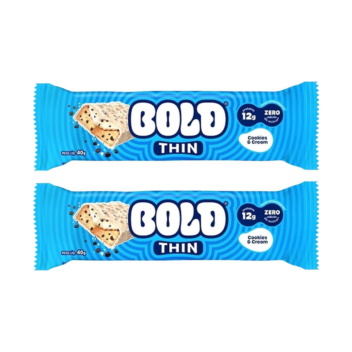 Kit 2X Barra de Proteina Thin - 1 Unidade 40g Cookies & Cream - Bold