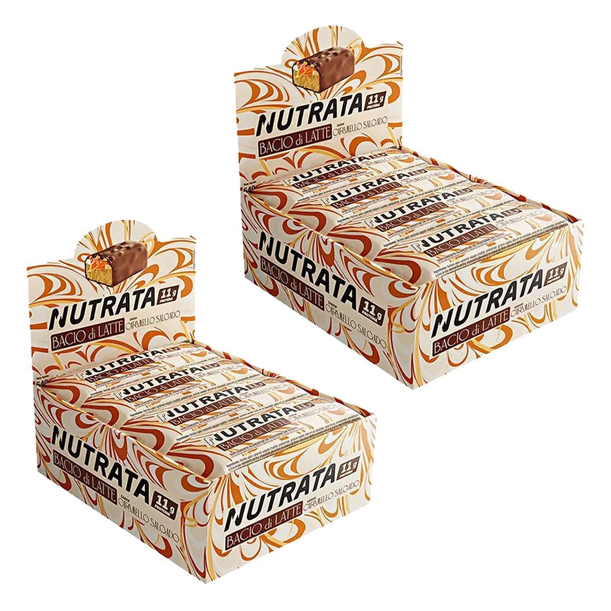 Kit 2X Barra Proteica Bacio di Latte - 12 Unidades 45g Caramelo Salgado - Nutrata