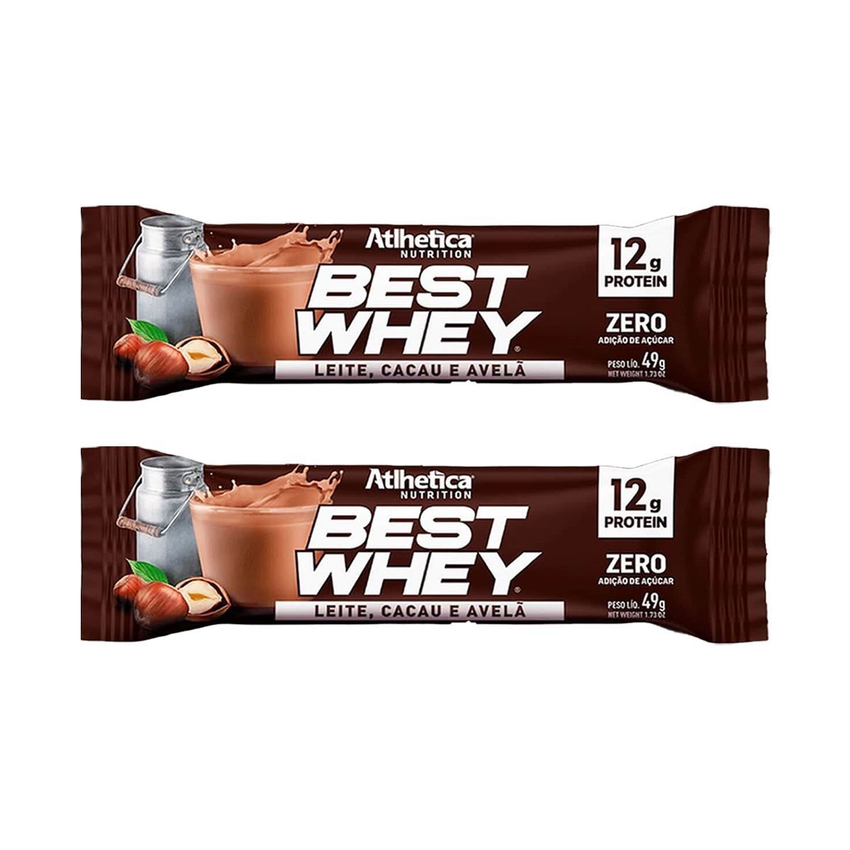 Kit 2X Barra Proteica Best Whey - 1 Barra 49g Leite Cacau e Avel� - Atlhetica Nutrition