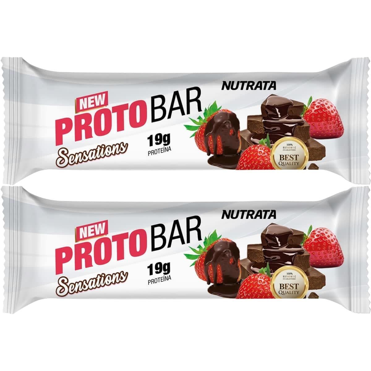 Kit 2X Barra Proto Bar - 1 Unidade de 70g Chocolate Meio Amargo com Recheio de Morango - Nutrata