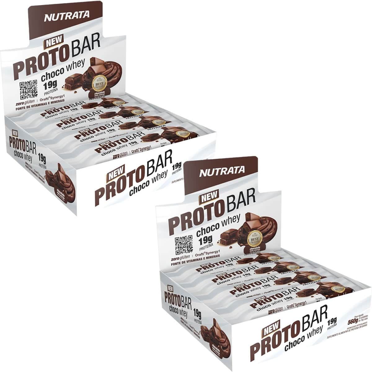 Kit 2X Barra Proto Bar - 8 Unidades de 70g Chocolate Meio Amargo com Nibs de Cacau - Nutrata