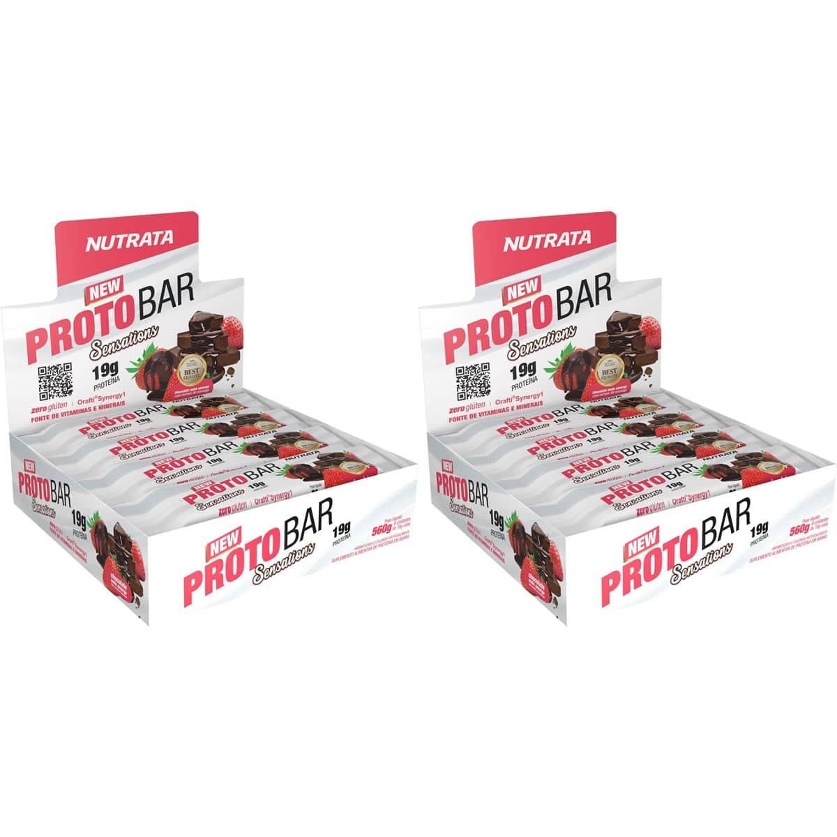 Kit 2X Barra Proto Bar - 8 Unidades de 70g Sensations Chocolate e Morango - Nutrata