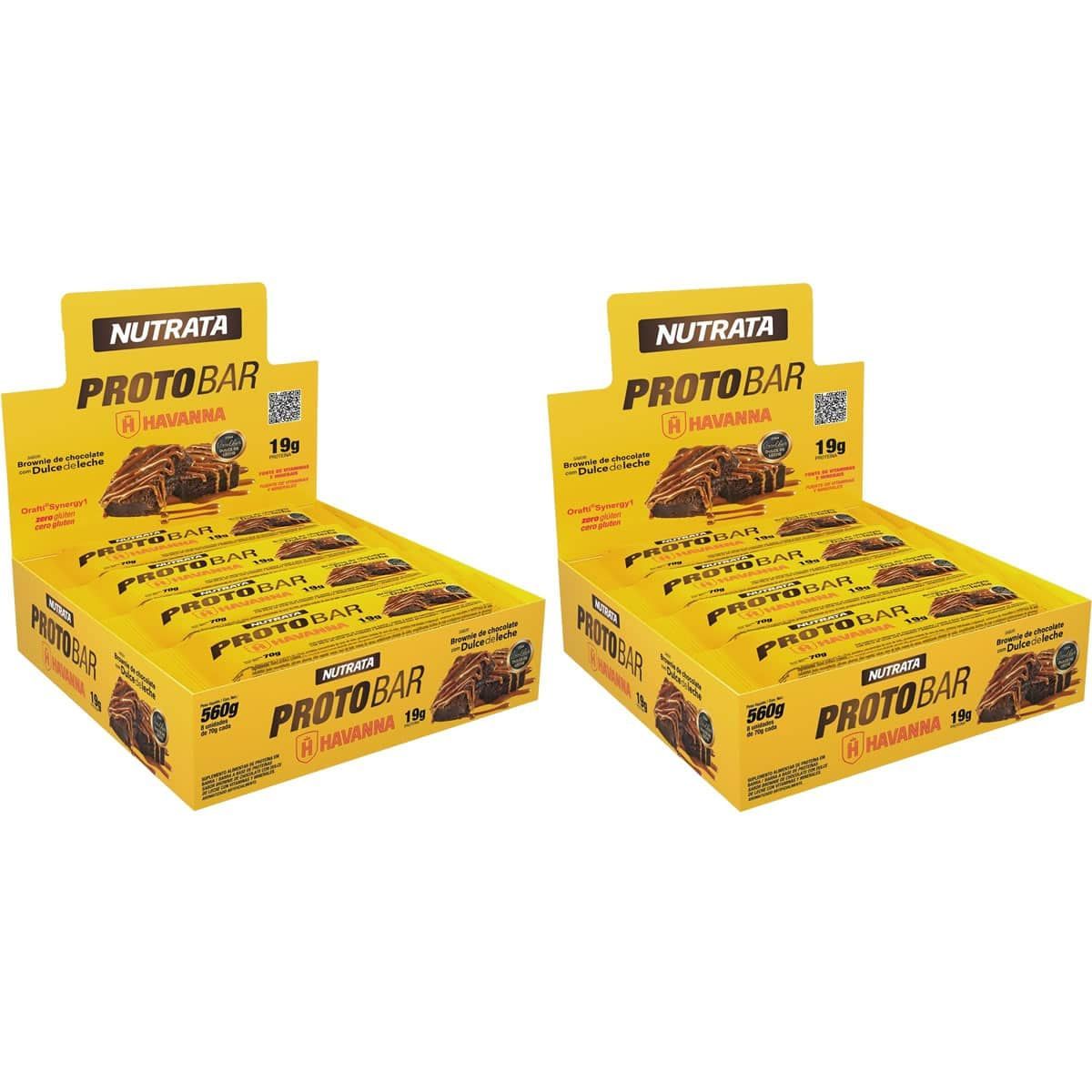 Kit 2X Barra Protobar Whey - 8 Unidades 70g Brownie com  Dulce de Leche Havanna - Nutrata
