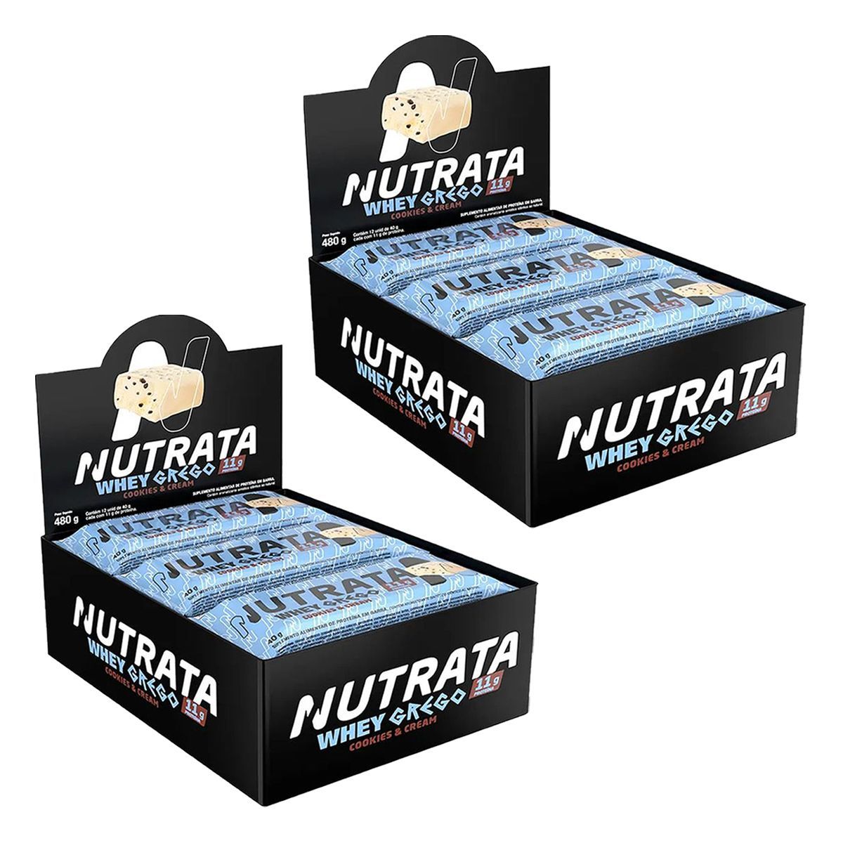 Kit 2X Barra Whey Grego Bar - 12 Unidades 40g Cookies and Cream - Nutrata