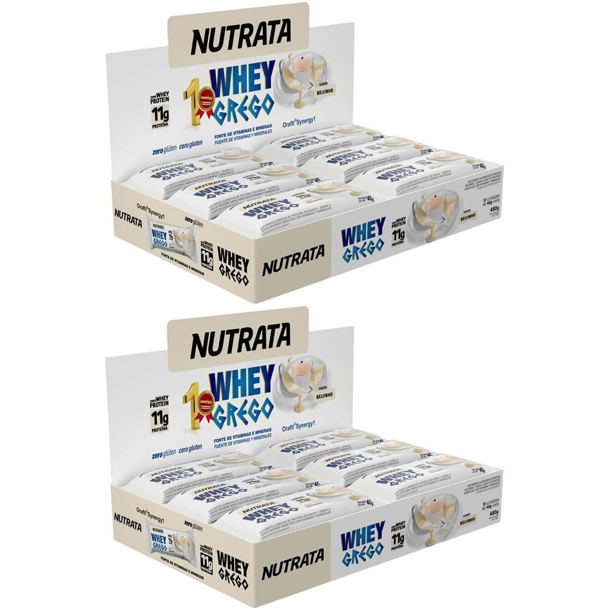 Kit 2X Barra Whey Grego Bar - 12 Unidades de 40g Beijinho - Nutrata
