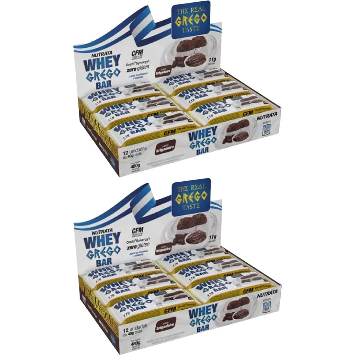 Kit 2X Barra Whey Grego Bar - 12 Unidades de 40g Brigadeiro - Nutrata