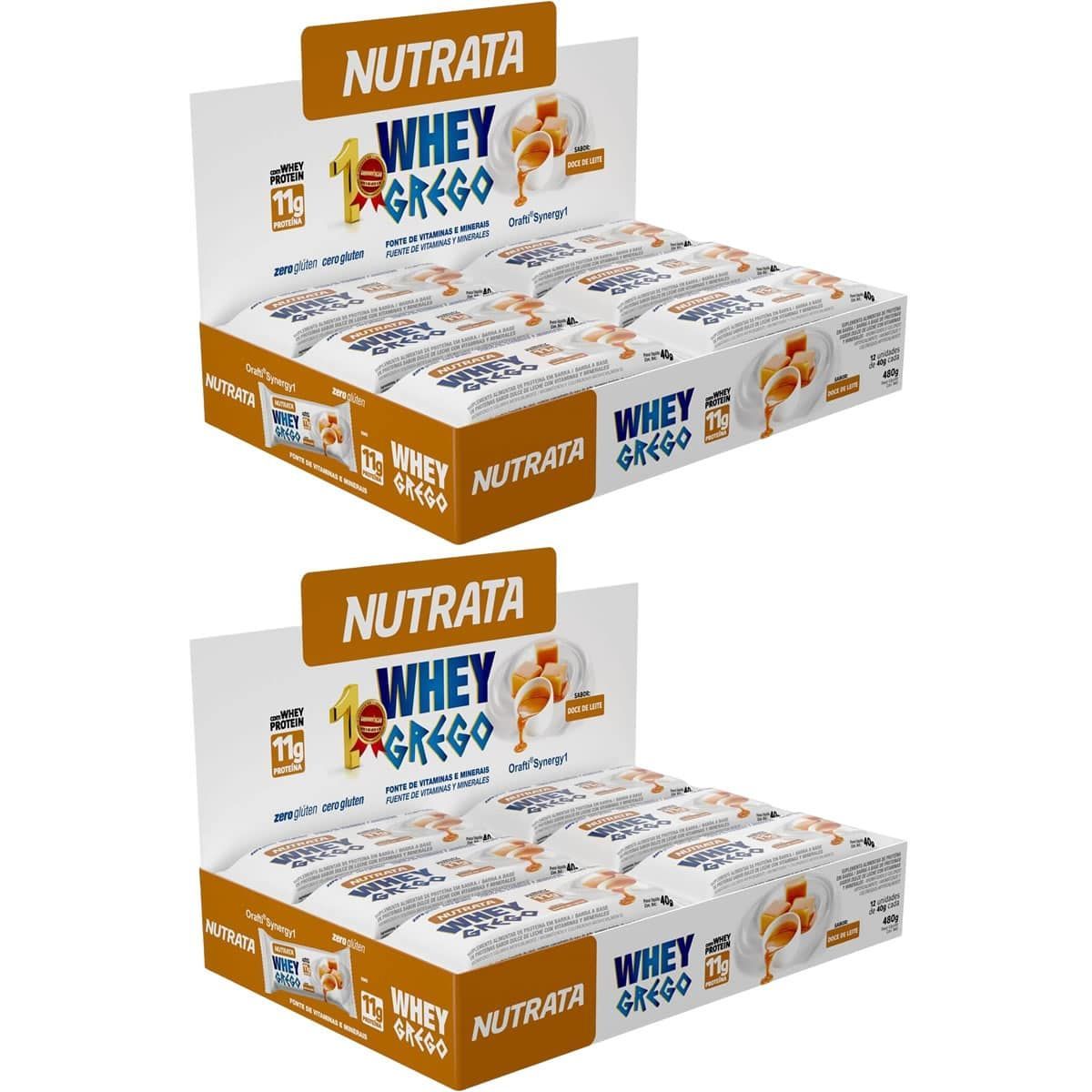 Kit 2X Barra Whey Grego Bar - 12 Unidades de 40g Doce de Leite - Nutrata
