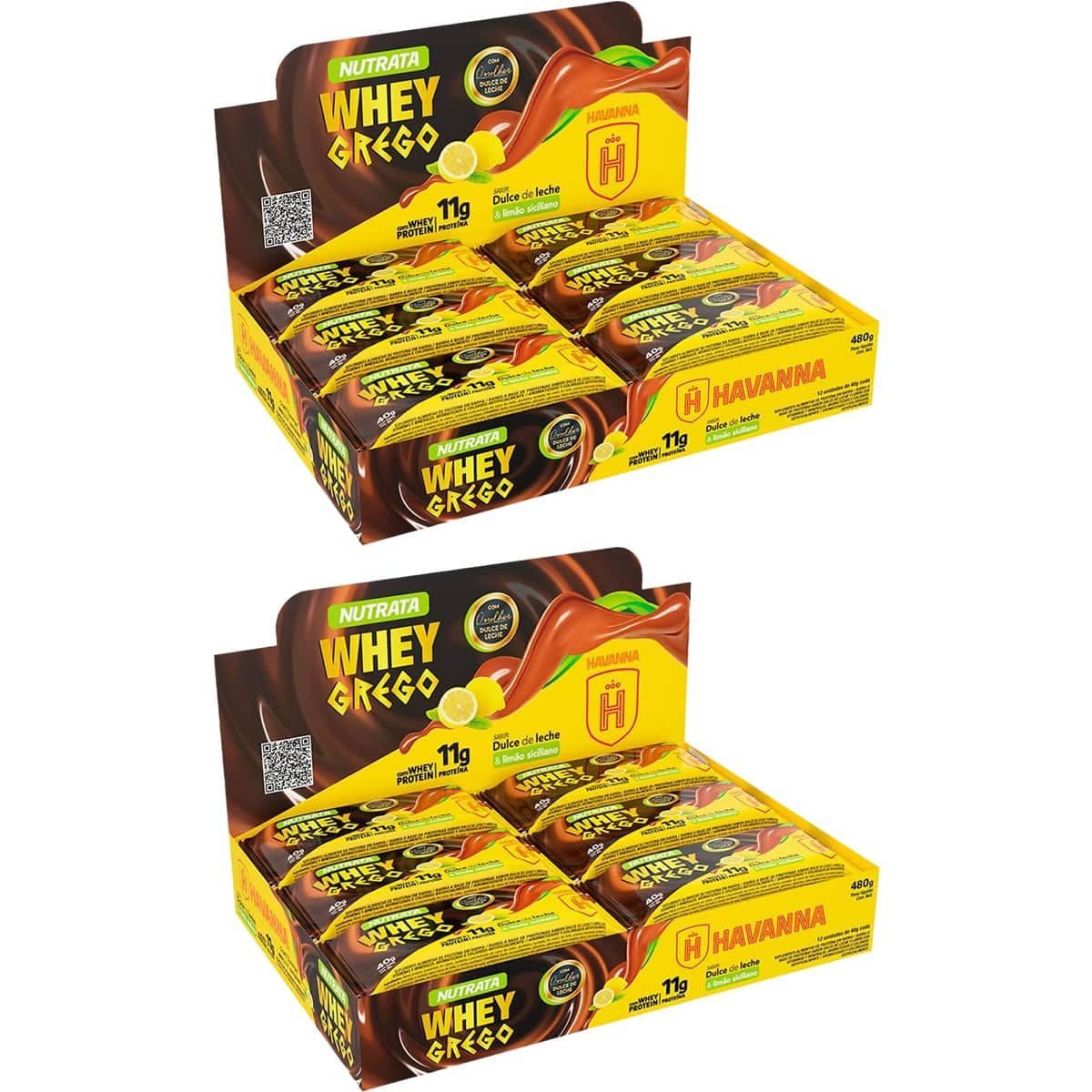 Kit 2X Barra Whey Grego Bar - 12 Unidades de 40g Dulce de Leche Havanna e Lim�o Siciliano - Nutrata