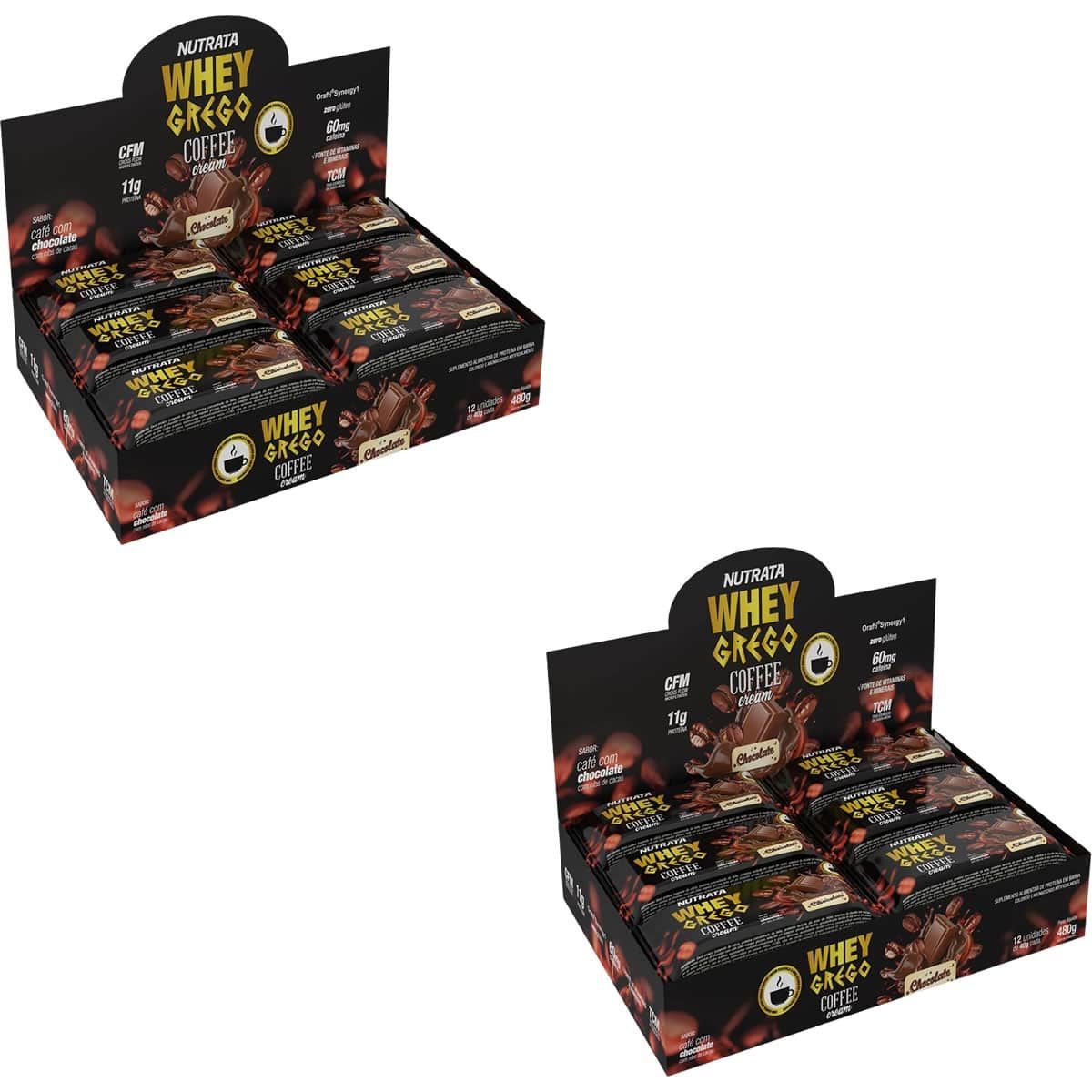 Kit 2X Barra Whey Grego Bar Coffee Cream - 12 Unidades 40g Caf� com Chocolate - Nutrata