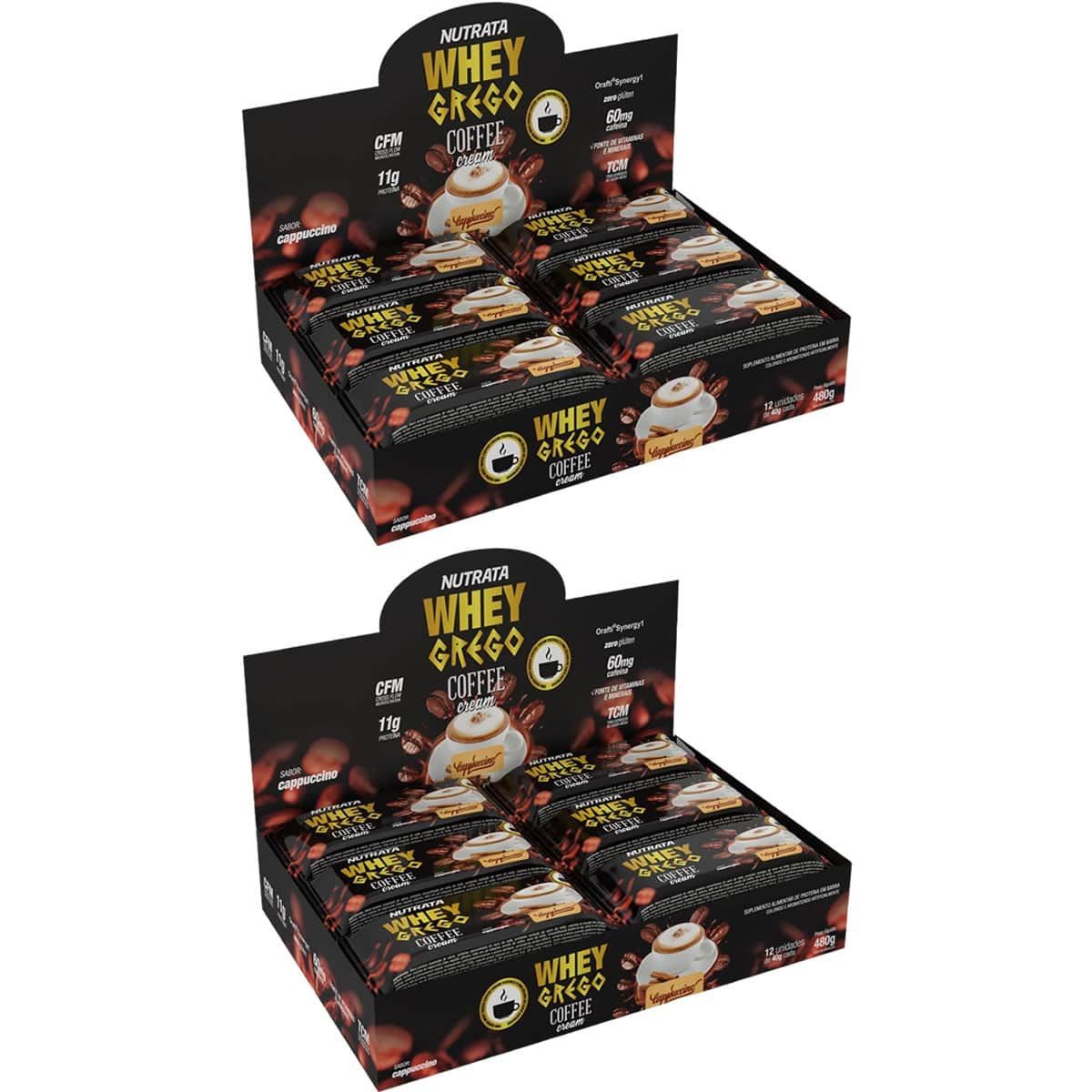 Kit 2X Barra Whey Grego Bar Coffee Cream - 12 Unidades 40g Cappuccino - Nutrata