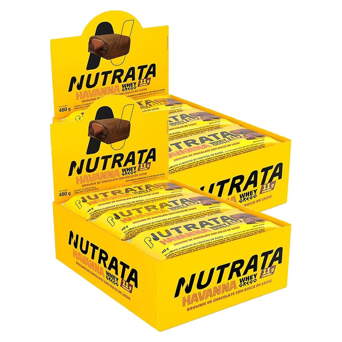 Kit 2X Barra Whey Grego Havanna -  12 Unidades 40g Brownie de Chocolate Com Dulce de Leche - Nutrata