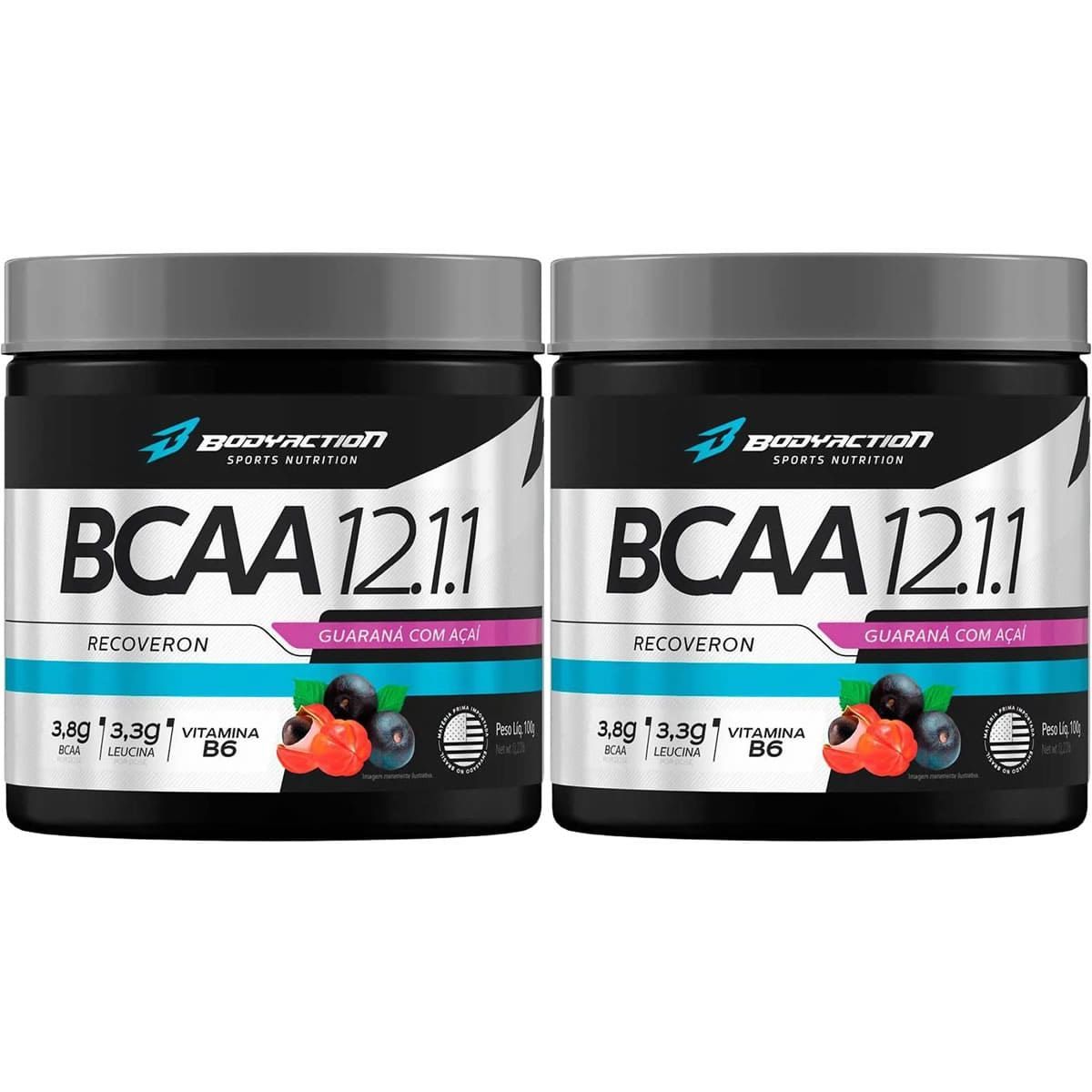 Kit 2X BCAA 12:1:1 Recoveron - 100g A�a� c/ Guaran� - BodyAction