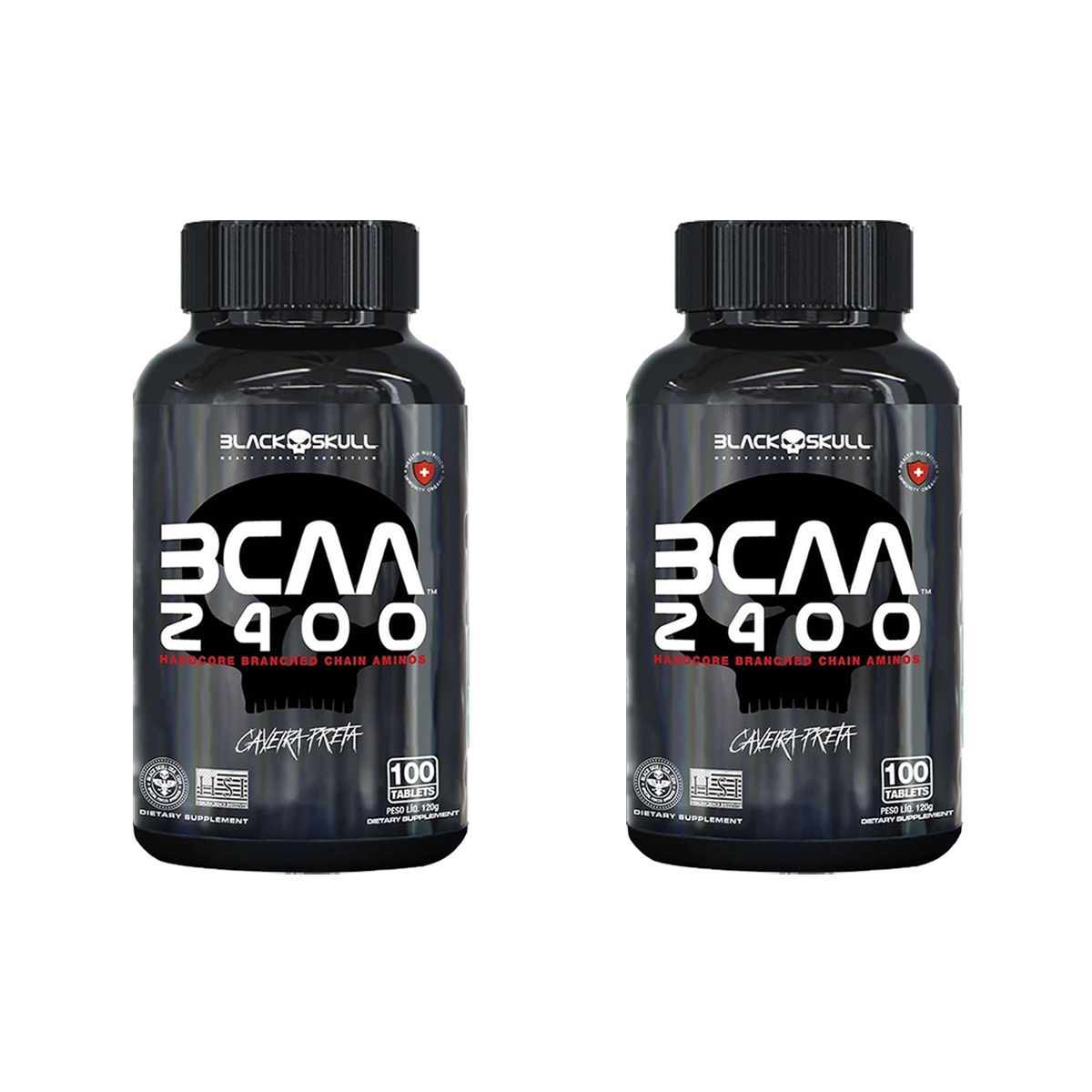 Kit 2X BCAA 2400 Caveira Preta - 100 Tabletes  - Black Skull