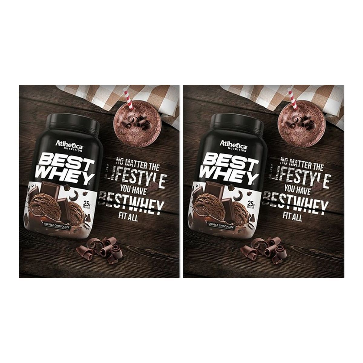 Kit 2X Best Whey - 1 sach� 40g Double Chocolate - Atlhetica Nutrition
