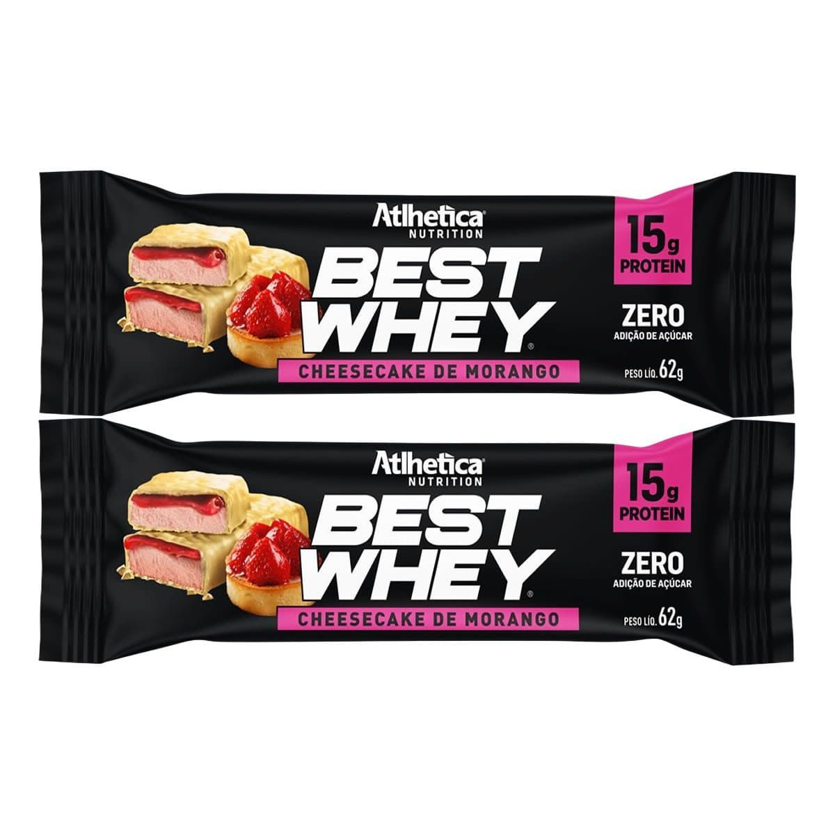 Kit 2X Best Whey Bar - 1 Unidade 62g Cheesecake de Morango Atlhetica Nutrition