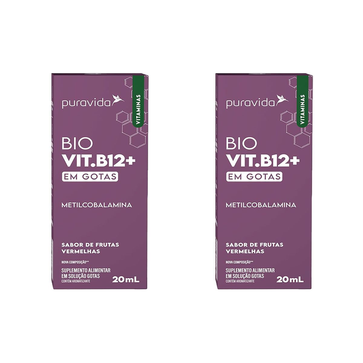 Kit 2X Bio Vit B12+ Nova Composi��o - 20ml Frutas Vermelhas - Puravida