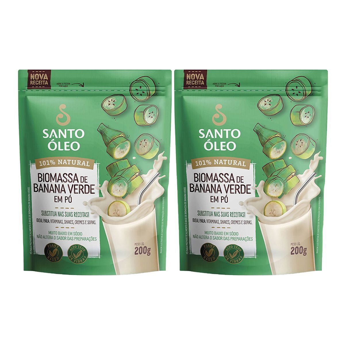 Kit 2X Biomassa de Banana Verde - 200g Natural - Santo �leo